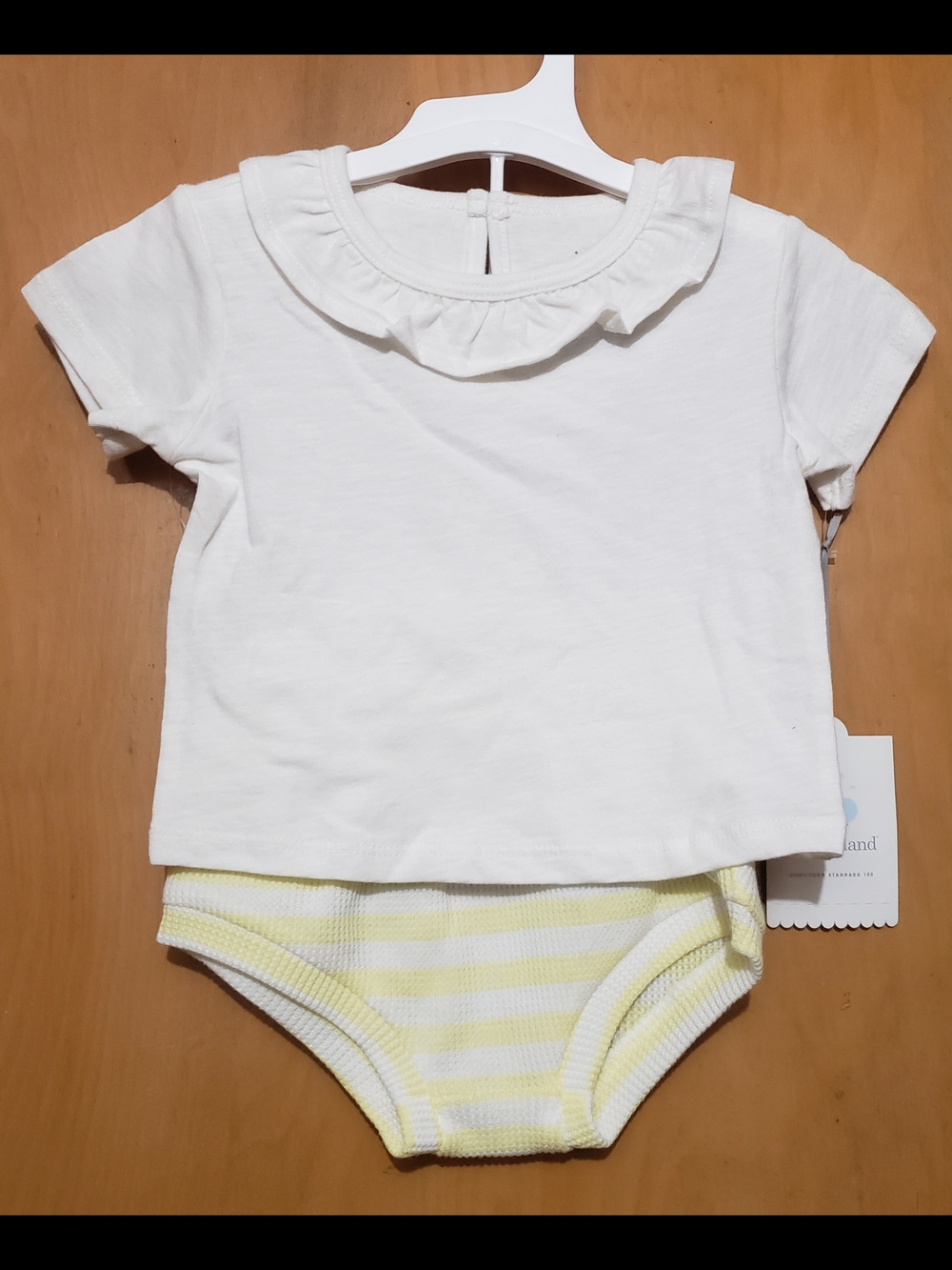 cloud island White Ruffle Collar Top with Yellow Striped Bloomers